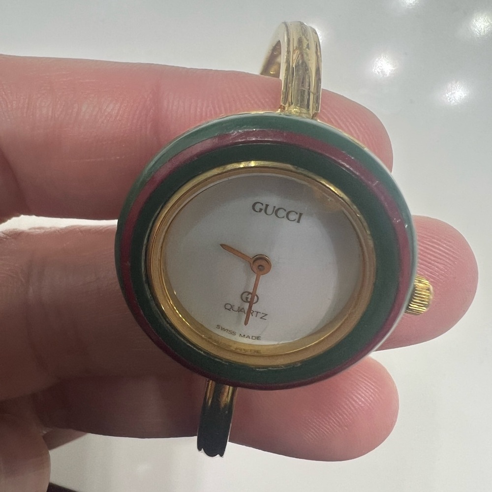 Gucci Gold and Green Bangle Play Watch